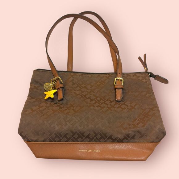 Tommy‎ Hilfiger Brown Monogram Shoulder Bag - Picture 1 of 7
